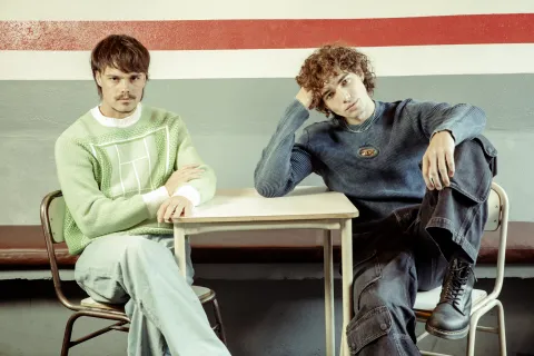Mateo Belmonte y Toti Spangenberg: "Margarita nos cambió la vida" Toti Spangenberg y Mateo Belmonte. producción de fotos en Eléctrica Pizza