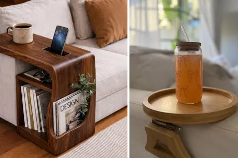 Adiós a las mesas de arrime: las bandejas que son furor por su practicidad y diseño Dos opciones de bandejas para el sillón