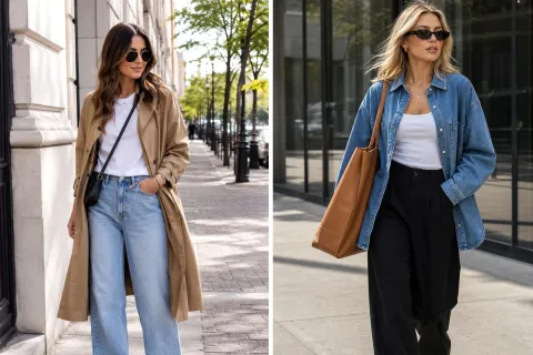 3 looks de transición perfectos para el fin de semana Dos mujeres caminando por la calle con looks de transición