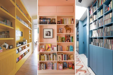 Bibliotecas empotradas: 7 ideas reales para darle refugio a tus libros y sumarle color a tu casa Bibliotecas