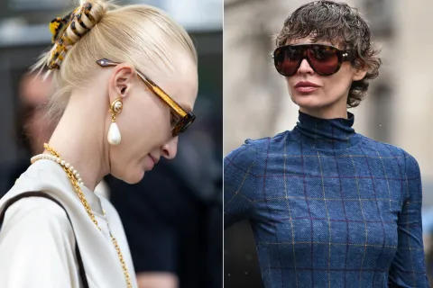 Dos mujeres con accesorios tendencia por las calles de París Fashion Week