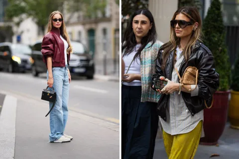 Chaqueta de cuero: así se lleva la prenda de media estación en las capitales de la moda Tres mujeres con chaqueta de cuero