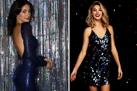 Vestidos de fiesta en Avellaneda: 4 locales para comprar y cuánto cuestan Dos opciones de vestidos de fiesta con brillos