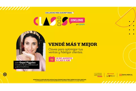 Próxima clase: vender más y mejor por Gapsi Pizzoleo Gapsi Pizzoleo es Licenciada en Administración de Empresas y creadora de la marca de zapatos: Aurora Alfonso y el próximo jueves 19 de agosto a las 11 am nos va a dar tips, consejos y mucha info para que puedas optimizar tus ventas y fidelizar clientes.