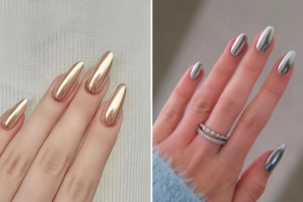 Diseños de uñas metalizadas.