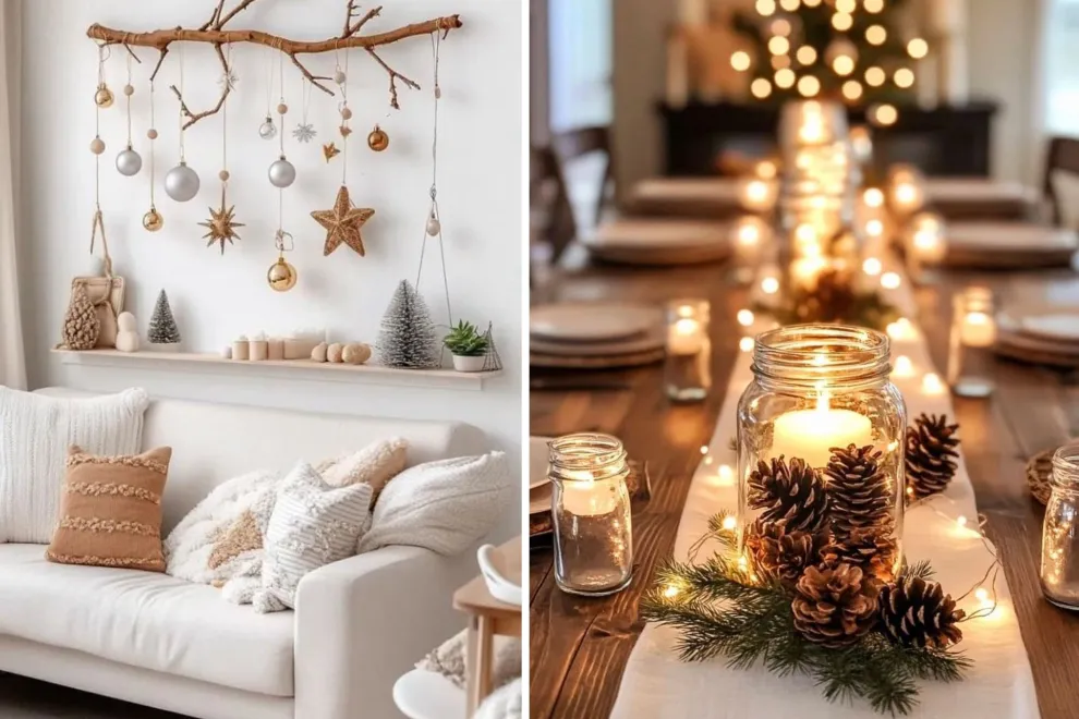 Este año, la tendencia navideña apuesta por mesas naturales, cintas de lino, velas beige y ramas verdes que evocan el minimalismo escandinavo.