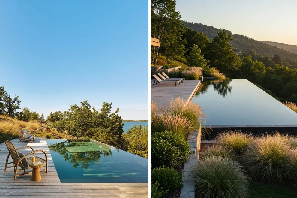 Las piletas infinitas se caracterizan por un borde desbordante que genera la ilusión de continuidad entre el agua y el horizonte.