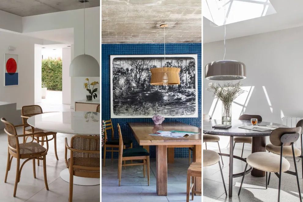 Tres formas de pensar el comedor hoy: integrado y luminoso, con acento de color o en clave íntima y sofisticada. Distintos estilos, una misma idea: espacios que invitan a quedarse.